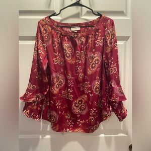 Loft Floral Paisley Blouse with Flowy Tiered Sleeves